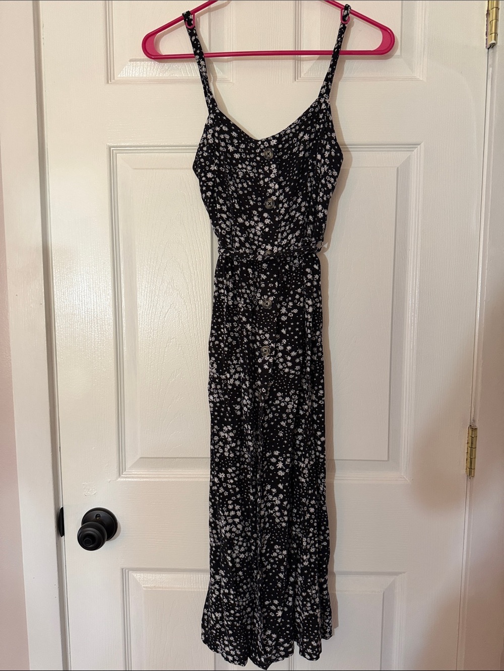 Pink Rose black and white sundress - Small